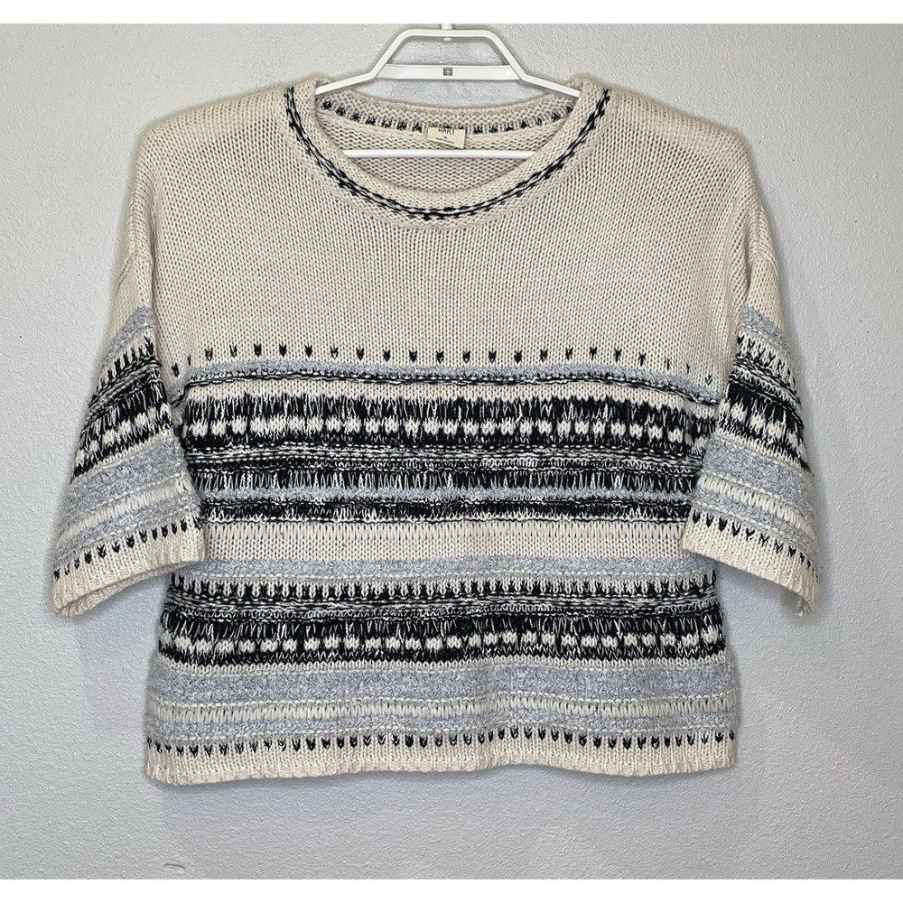 Good Hart Pullover Sweater Womens‎ Size Medium Off White Blue Stripe 3/4 Sleeve